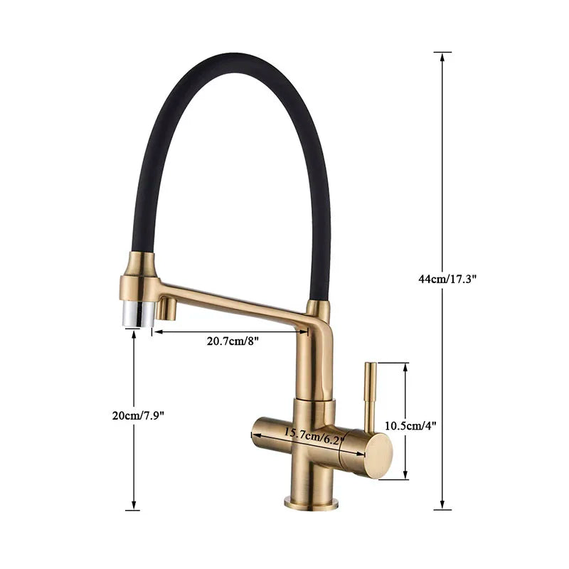 Brushed Golden Kitchen Sink Faucet Pure Water Filter Mixer Crane Dual Handle Pull Down Purification Kitchen Hot Cold Water Tap