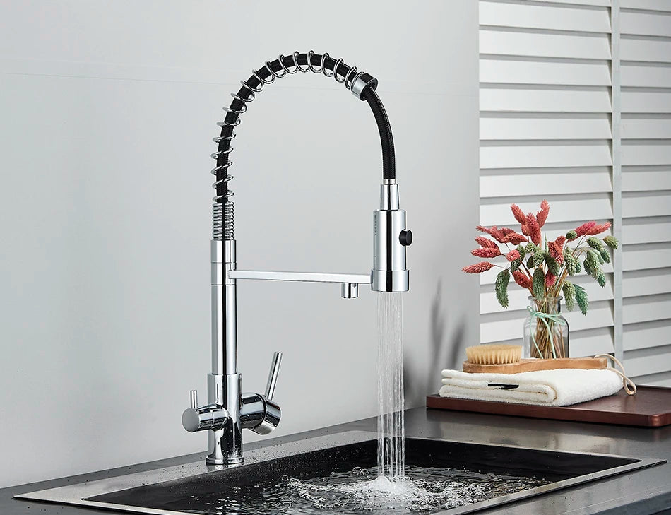 Kitchen Water Filter Faucet Dual Spout Pure Drinking Water Mixer Tap Rotation Water Purification Feature Taps Kitchen Crane