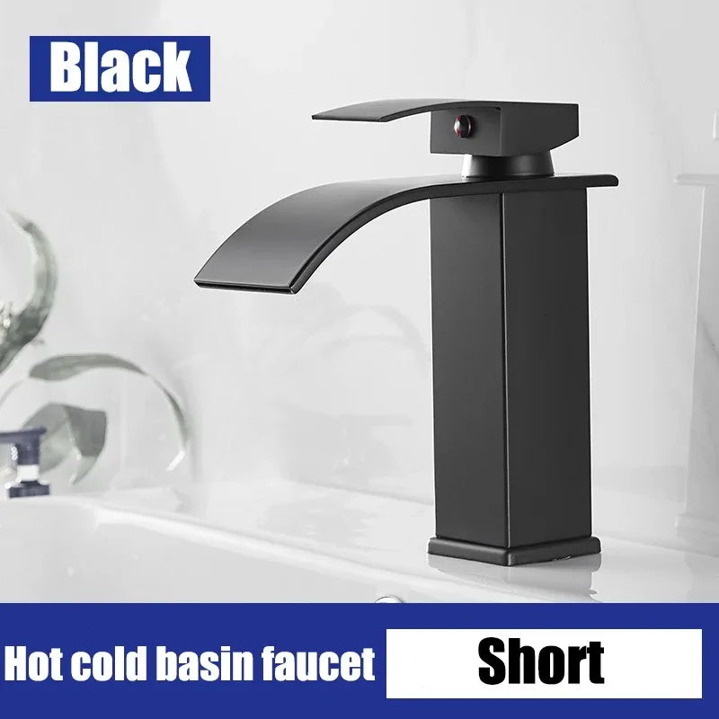 Waterfall style washbasin faucet black cold and hot all copper bathroom kitchen washbasin basin bathroom household use