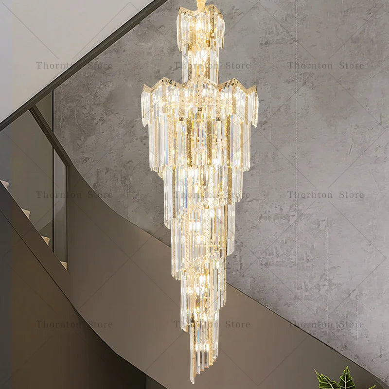 European Duplex Chandelier Light Luxury Atmosphere Villa Hotel Jump Floor Hollow Building In The Middle Floor Crystal Chandelier
