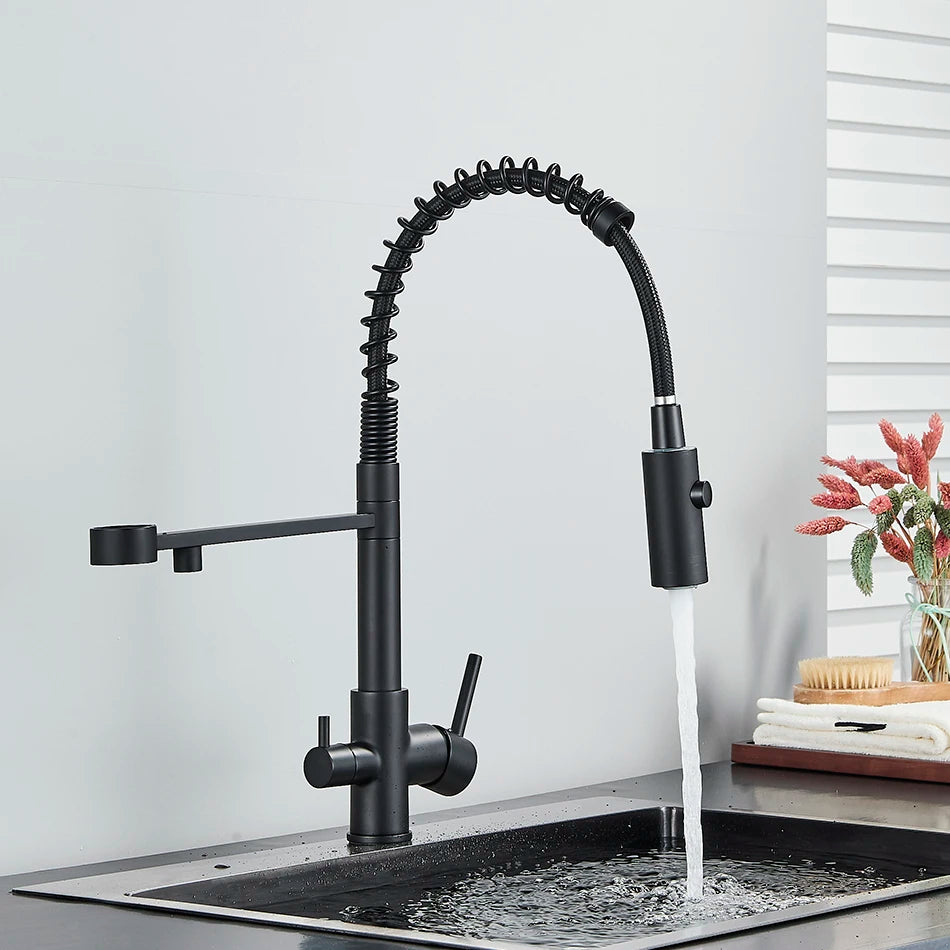 Kitchen Water Filter Faucet Dual Spout Pure Drinking Water Mixer Tap Rotation Water Purification Feature Taps Kitchen Crane