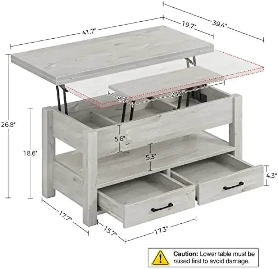 Multi-Function Convertible Coffee Table Drawers and Hidden Compartment, Converts to Dining Living Room