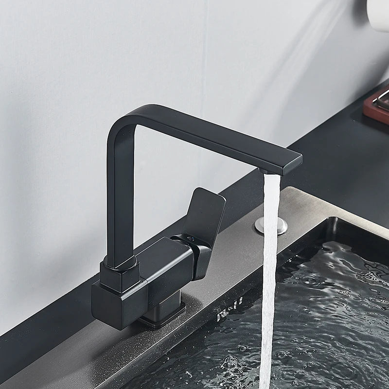 Black Kitchen Faucet 360° Rotating Fold Hot Cold Water Mixer Tap Deck Mount Sink Faucets 304 stainless steel quality Crane