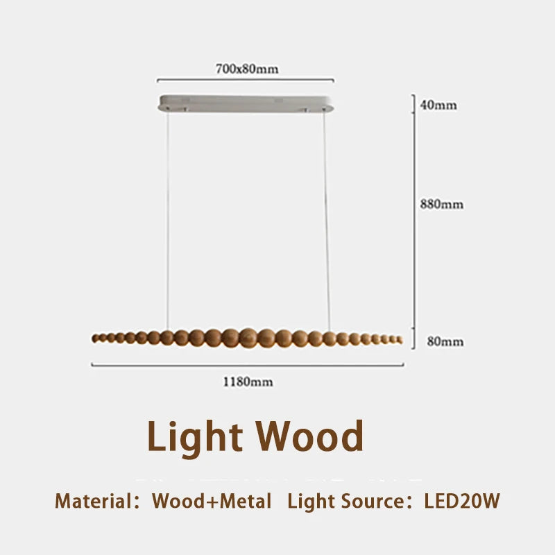 Modern Wooden Beads Long Linear LED Pendant Lights Dimmable With RC Indoor Hanging Lamp Kitchen Island Dining Living Room Office