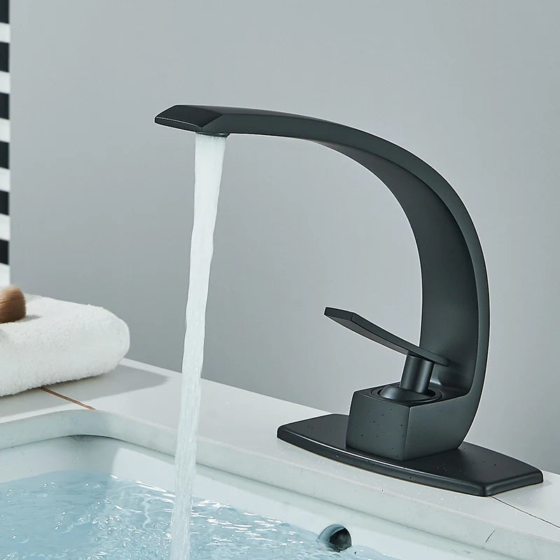 Black Bathroom Basin Faucet Deck Mount Black Chrome Washing Basin Mixer Water Taps Creative Hot Cold Water Crane Mixers