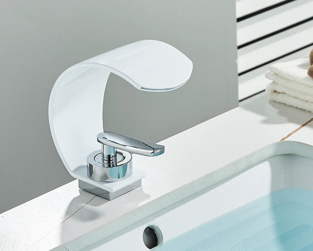Black Thin style Bathroom Sink Faucet  Modern Mixer Hot Cold Water Tap Waterfall Deck Mounted Vessel Sink Faucet