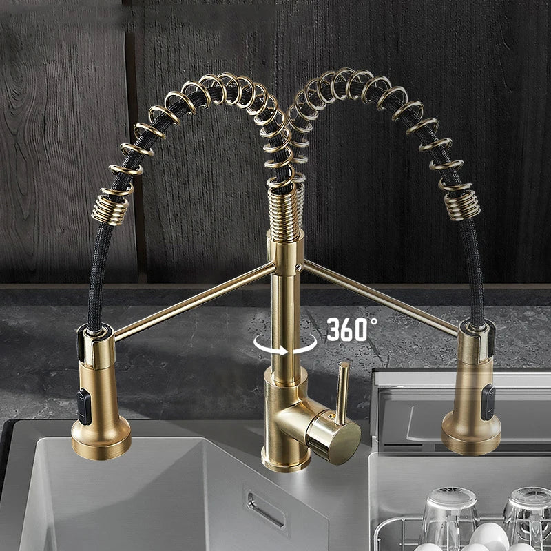 Kitchen Faucet Pull Out Stream Sprayer Deck Mounted Matte Black Mixer Tap 360 Degree Rotation  Kitchen Sink Hot Cold Taps