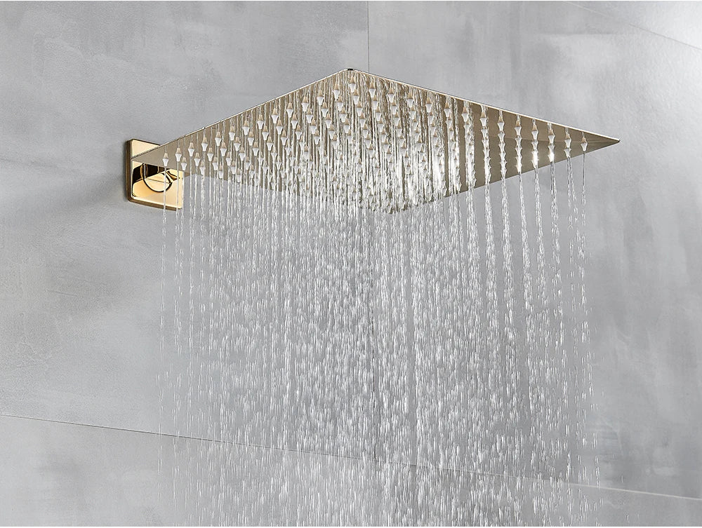 Black Golden Bathroom Faucet Rainfall Shower Faucet Mixer Tap Brass Mixer Valve Stainless Steel Shower System Faucet