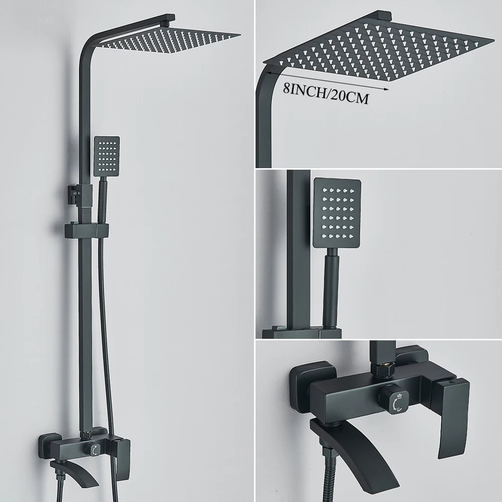 Matte Black Rainfall Shower Faucet Set 8/10/12 Inch Showerhead High Pressure Stainless Steel Rotate Spout Bath Shower Mixer