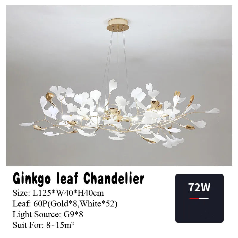 Modern Nordic Ginkgo Branch Leaf G9 LED Ceiling Chandelier For Living Dining Room Pendant Lamp Home Decor Lustre Indoor Lighting