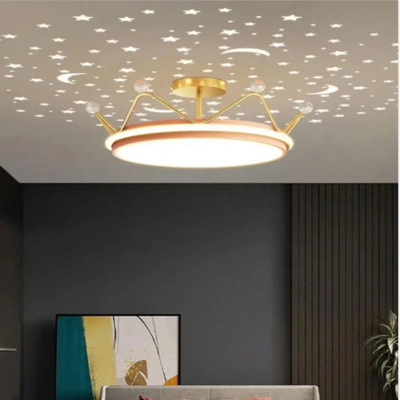 Crown LED Dimmable Ceiling Chandelier Star And Moon Lamp Pendant Children Boys Girls Bedroom Study Kid's Ceiling Lamp Room Decor