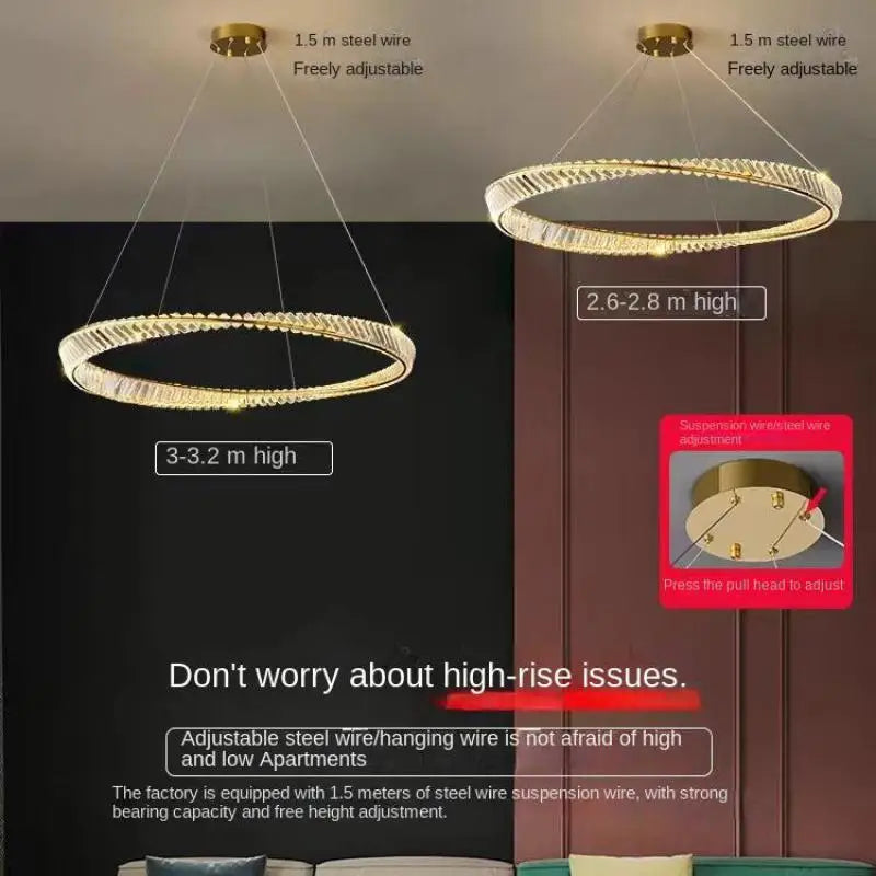 Modern Luxury Gold and Crystal Living Room Led Dimmable Pendant Lights