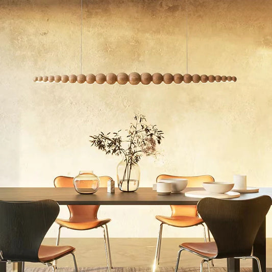 Modern Wooden Beads Long Linear LED Pendant Lights Dimmable With RC Indoor Hanging Lamp Kitchen Island Dining Living Room Office