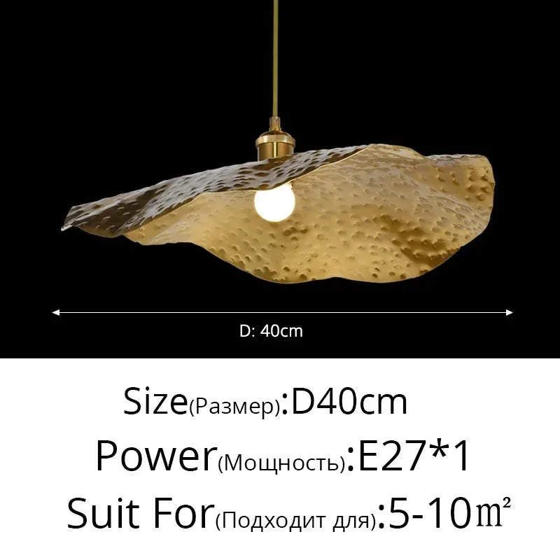 Lotus Leaf Hammered Brass Minimalist Pendant Lamp