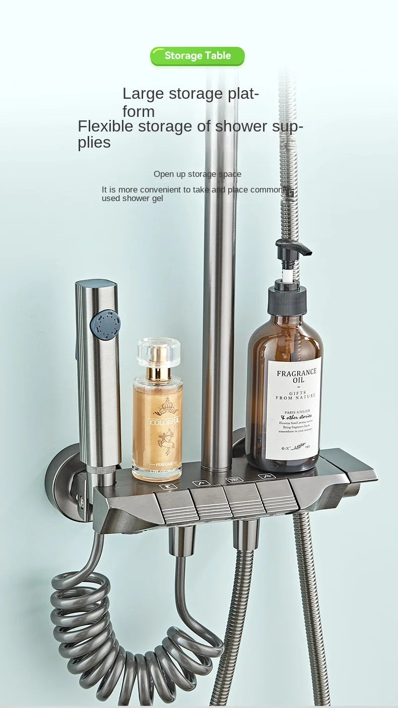 Space Aluminum Shower System Bathroom Shower Set Piano Button Switch Shower Set Bathroom Faucets Shower Head Douche