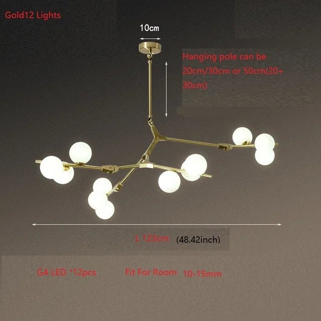 Modern Tree Branches LED Chandelier Glass Balls Chandeliers Molecular Living Decoration Dining Bedroom Pendant Lighting Fixtures
