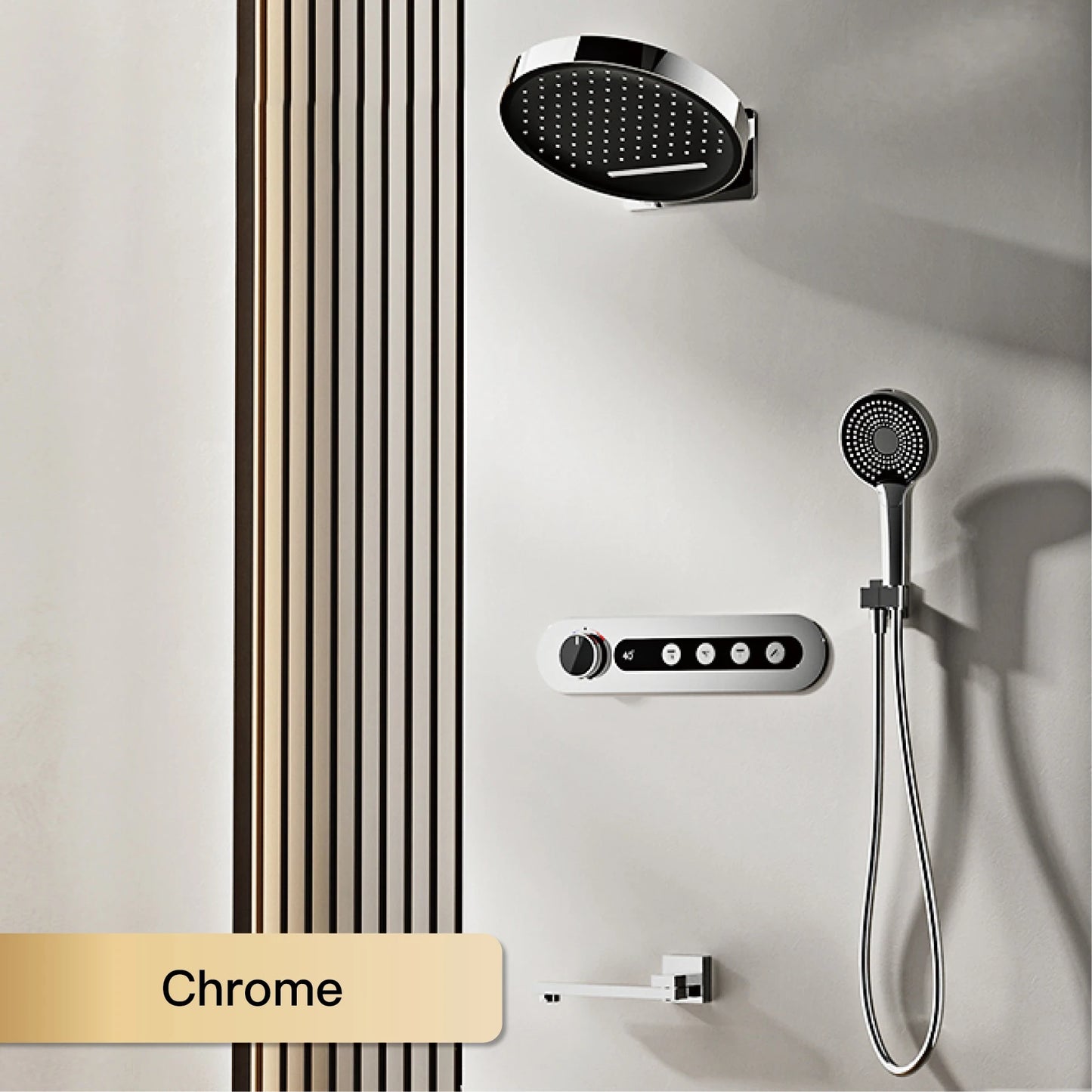 Luxury round gun gray brass shower system intelligent digital display with four functions cold and hot dual control shower Tap
