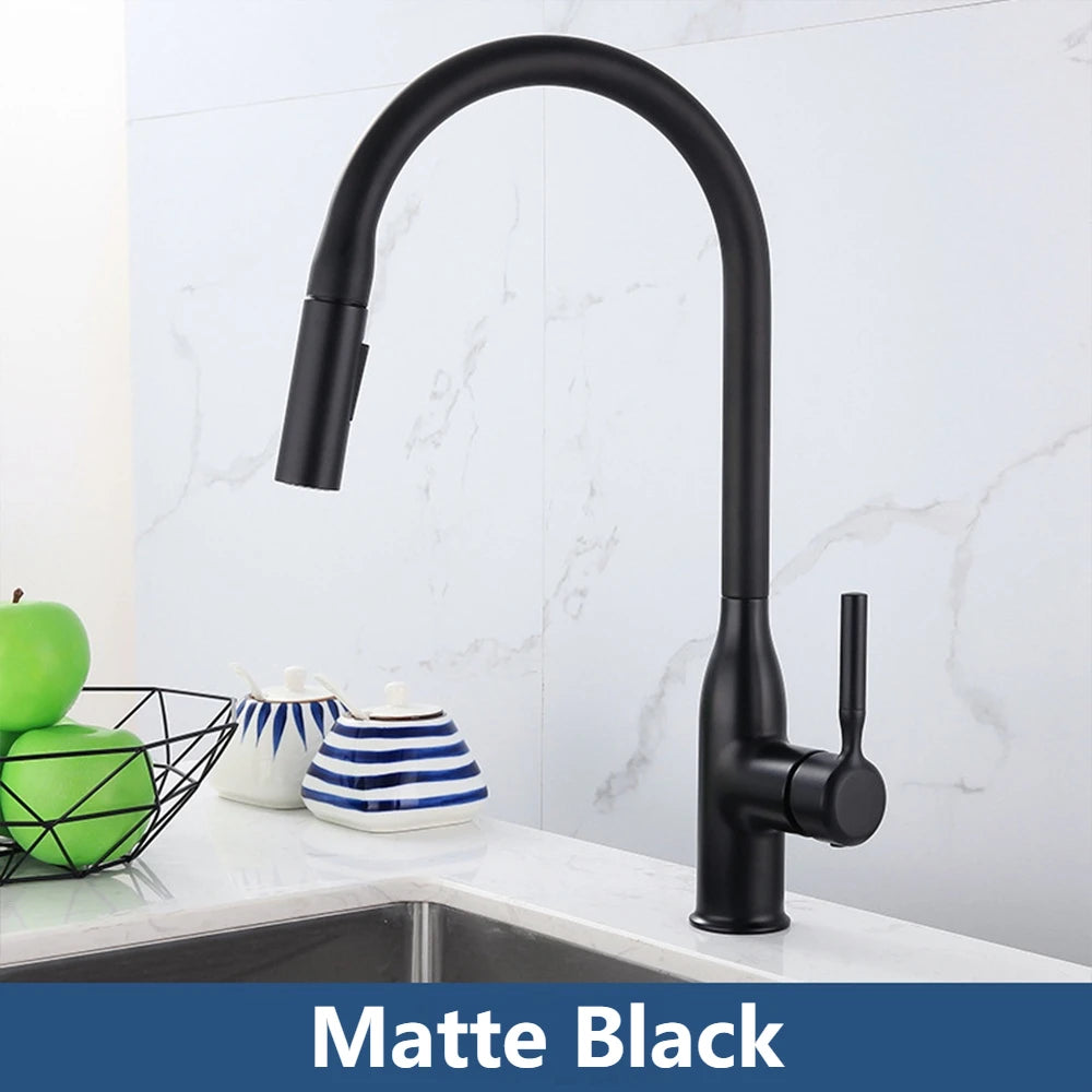 New Single Handle Gray Kitchen Faucet With Pull Down Sprayer High Arc Brass 360 Swivel Kitchen Sink Faucets Deck Mounted Chrome