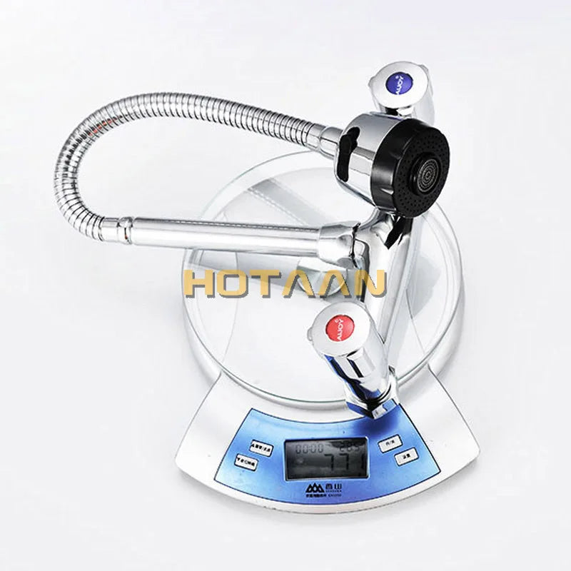 Wall Mounted Kitchen Faucet Hot & Cold Water Mixer Crane Dual Handle Dual Hole Kitchen Sink Tap Copper Chrome Plated YT-6029