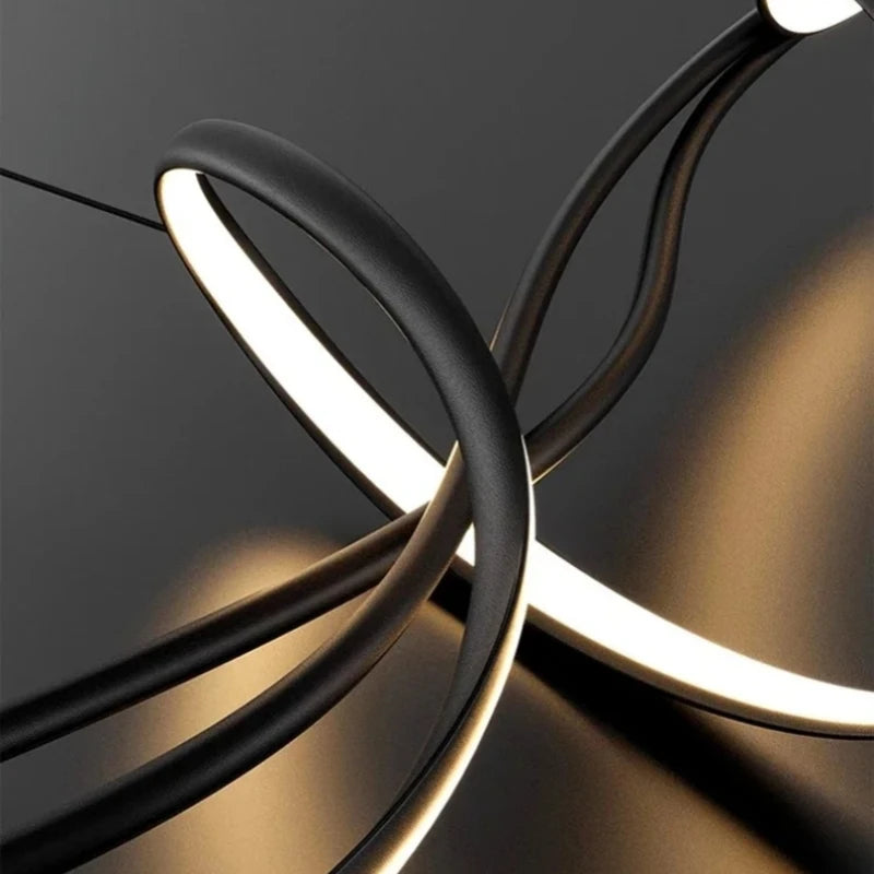 Modern Lines Led Pendant Light for Restaurant Dining Room Tables Kitchen Bar Counter Black Chandelier Home Decor Light Fixture