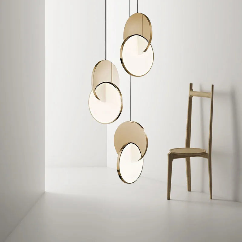 Acrylic Stainless steel mirror round LED Pendant Light artistical Simple design Cross shape pendant lamp Indoor decoration light