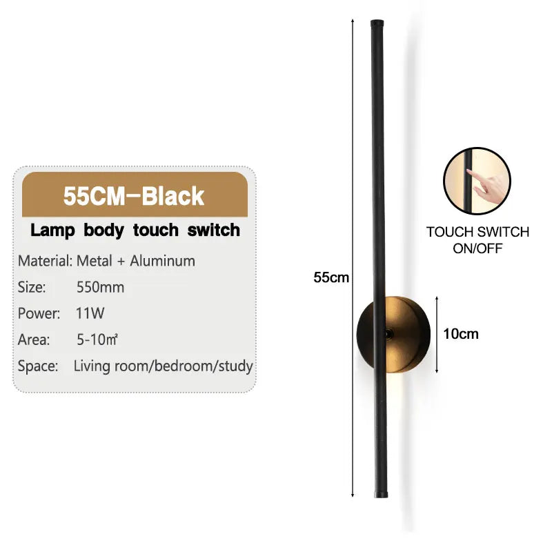 Black Touch Switch Dimming LED Wall Lamp Wall Lights for Bedroom Living Room Indoor 8w 12w 16w 20w LED Wall Sconce for Corridor