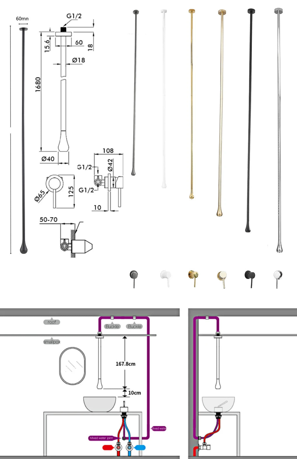 BAKALA Water Drop Hang Ceiling Faucet Bathroom Basin Bathtub Tap Solid Brass  Hot Cold Water Sink Mixer Tub Hardware