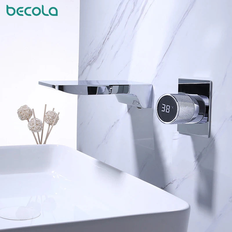 Digital display concealed in wall mounted basin, wash basin faucet  Faucet Single Handle Hot Cold Washbasin Basin Sink Faucet