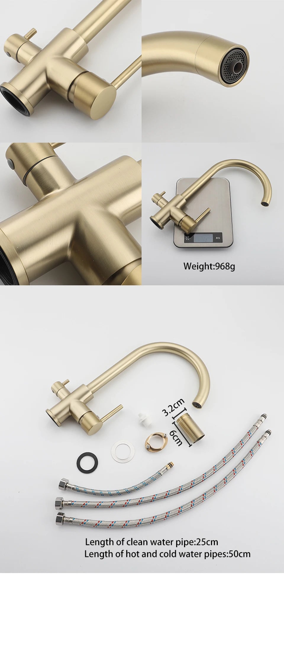 ULA Filtered Kitchen Faucet Gold Purifier Faucet Dual Sprayer Drinking Water Mixer Tap Nozzle Brass Kitchen Sink Mixer Torneira