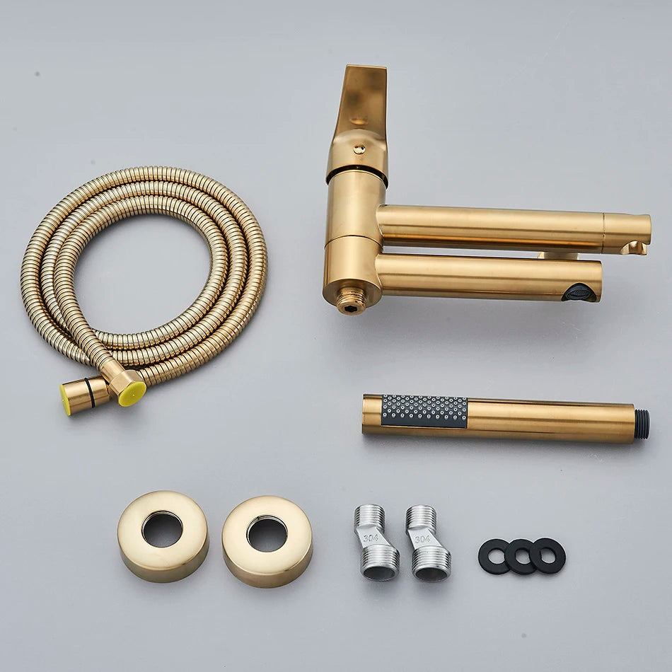 Uythner Bathtub Faucet With Swivel Tub Spout Brass Wall Mounted Bathroom Shower Mixer Tap Full Shower Set for Bathroom