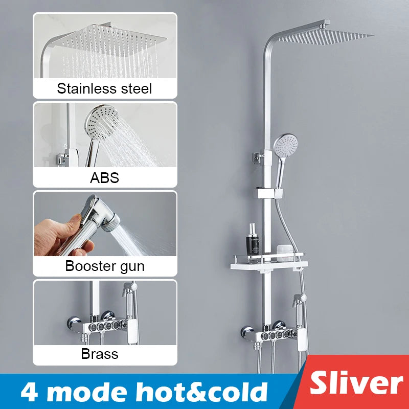Bathroom Shower Set Black Gold Rain Shower Faucet Thermostatic Digital Display Shower Mixer Taps Copper Shower Systems for Bath