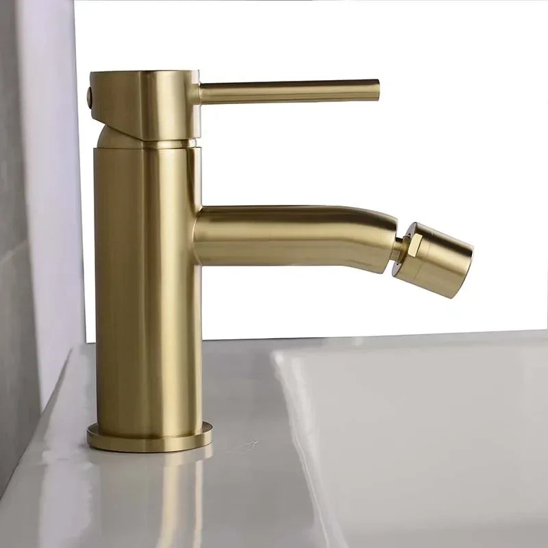 Brushed Gold Brass Hot And Cold Water Mixer Tap Bathroom Basin Faucet Bidet Faucet