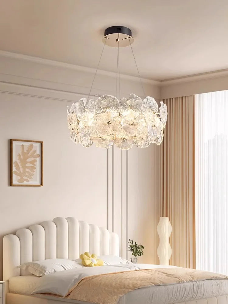 Modern Luxury Lotus Leaf Glass Chandelier Room Decor Led Light Living Dining Bedroom Villa Pendant Lamp Indoor Lighting Fixtures