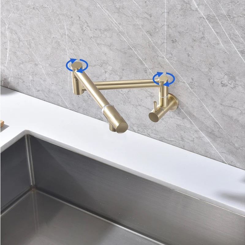 Baokemo Folding into the Wall Faucet 304 Stainless Steel Universal Rotation Faucet Kitchen Concealed Single Cold Faucet