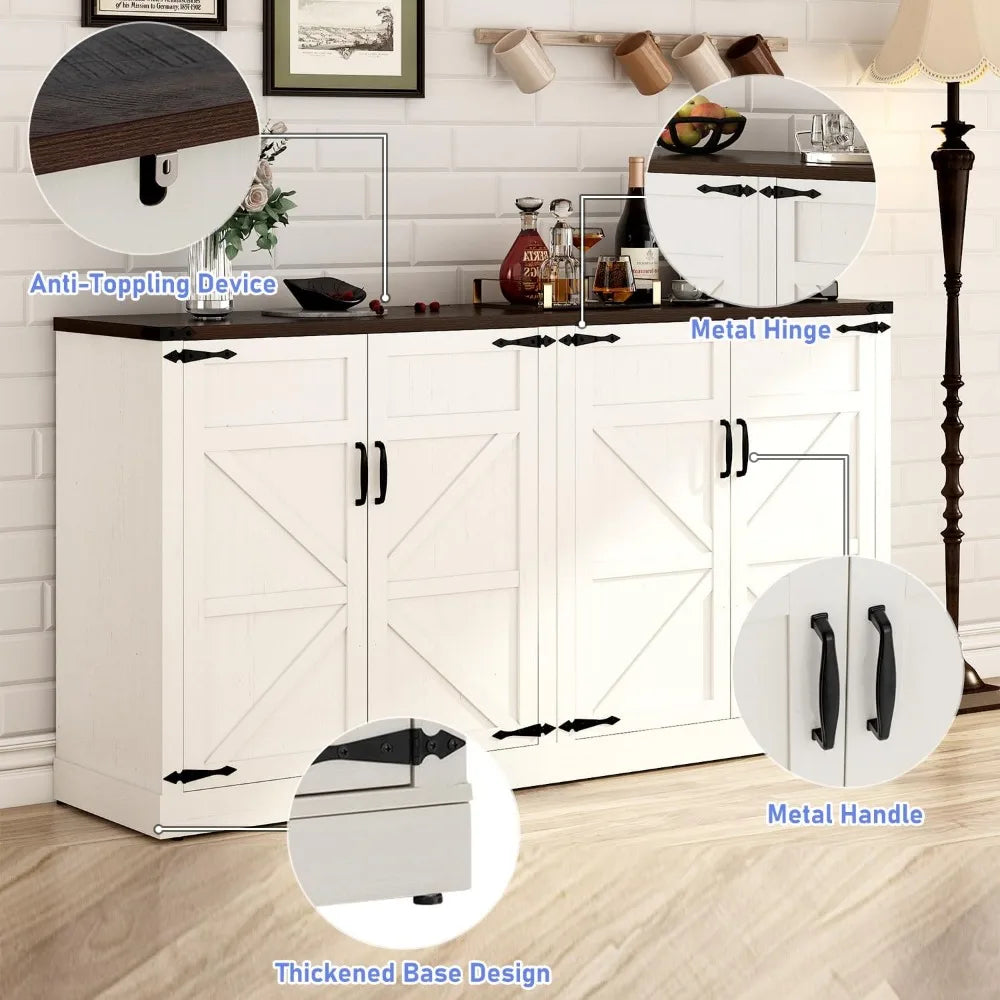 65 Inch Farmhouse Kitchen Sideboard Cabinet with Adjustable Shelves