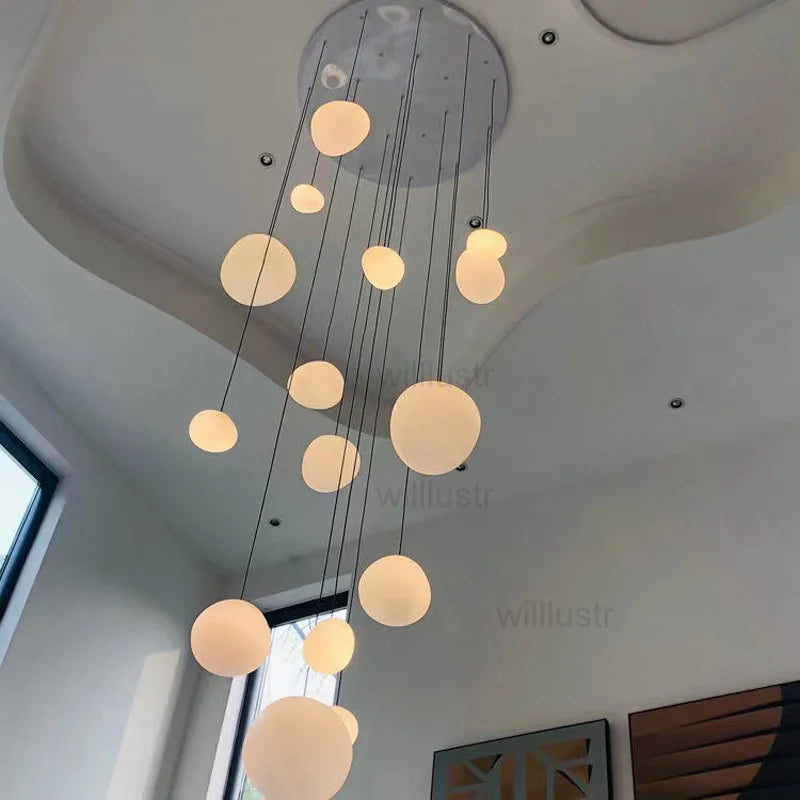 Glass Pendant Lamp Irregular Stonelike Suspension Light Hotel Lobby Mall Hall Villa Stair Living Room Hanging Ceiling Chandelier