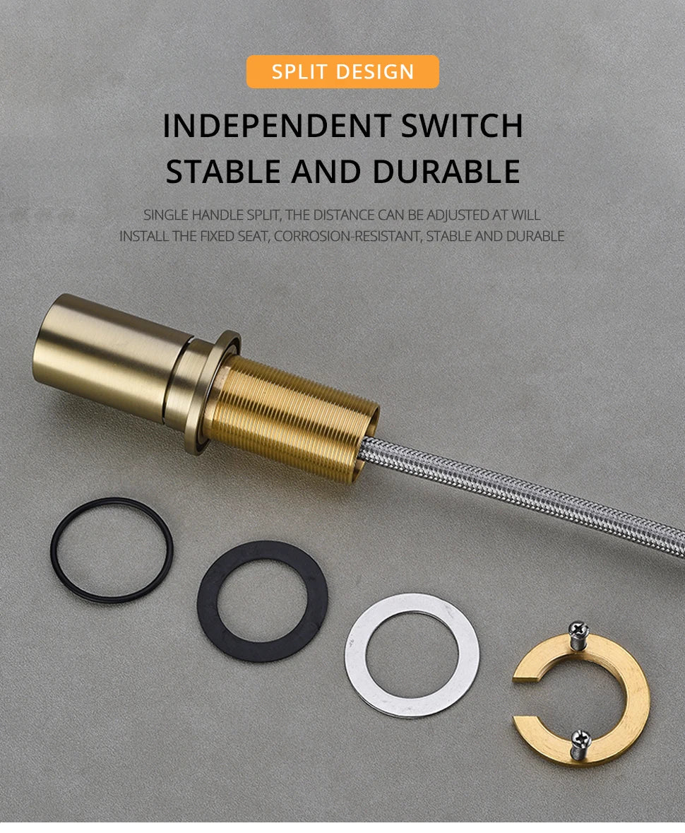 Brushed Gold Kitchen Faucet Invisible Pull Out Spray Mixer Double Hole Single Handle Solid Brass Hot and Cold Separate Sink Tap