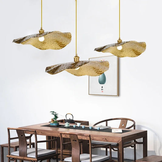 New Chinese Style Creative Zen Lotus Leaf Chandelier Wrought Iron Tea Table Retro Dining Bar Tea Room Hot Pot Shop LED Light