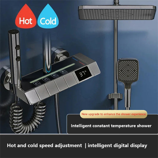 Bathroom shower system with intelligent LED temperature display multifunctional shower suite rain shower faucet complete set