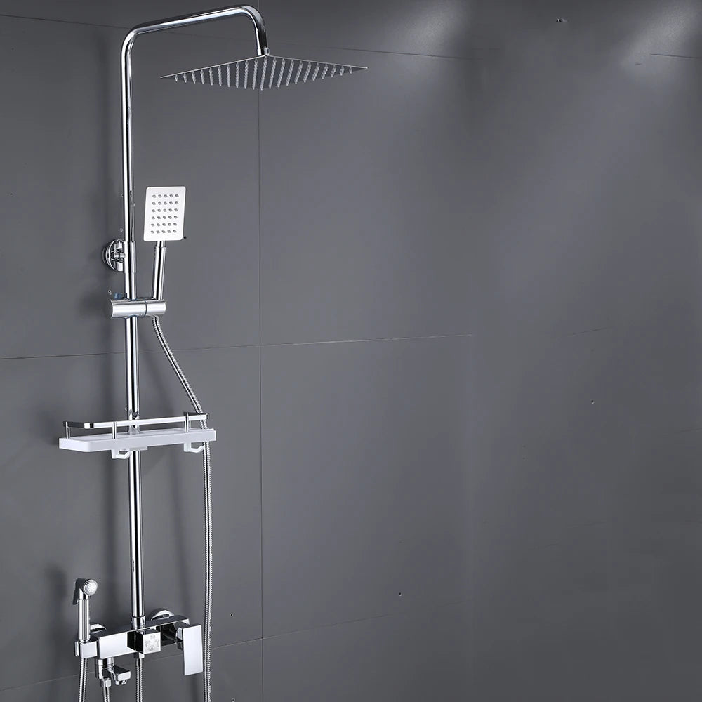 Stainless Steel Shower Faucet Set Rainfall Sliver High Quality All Metal Bathtub  Mixer Tap 4-way With Bidet