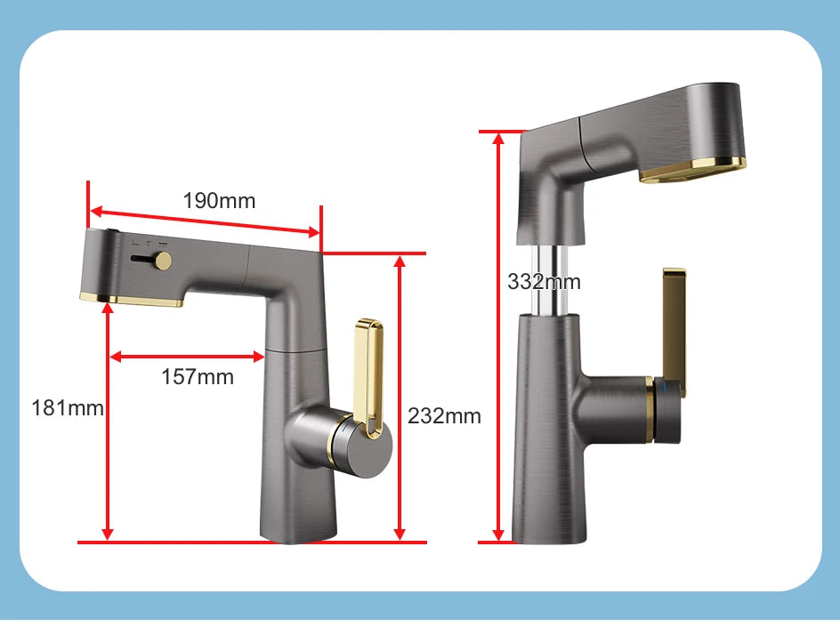 VGX Multifunctional Bathroom Faucets Pull Out Basin Mixer Sink Faucet Gourmet LED Temperature Tap 360° Tapware Crane Brass White