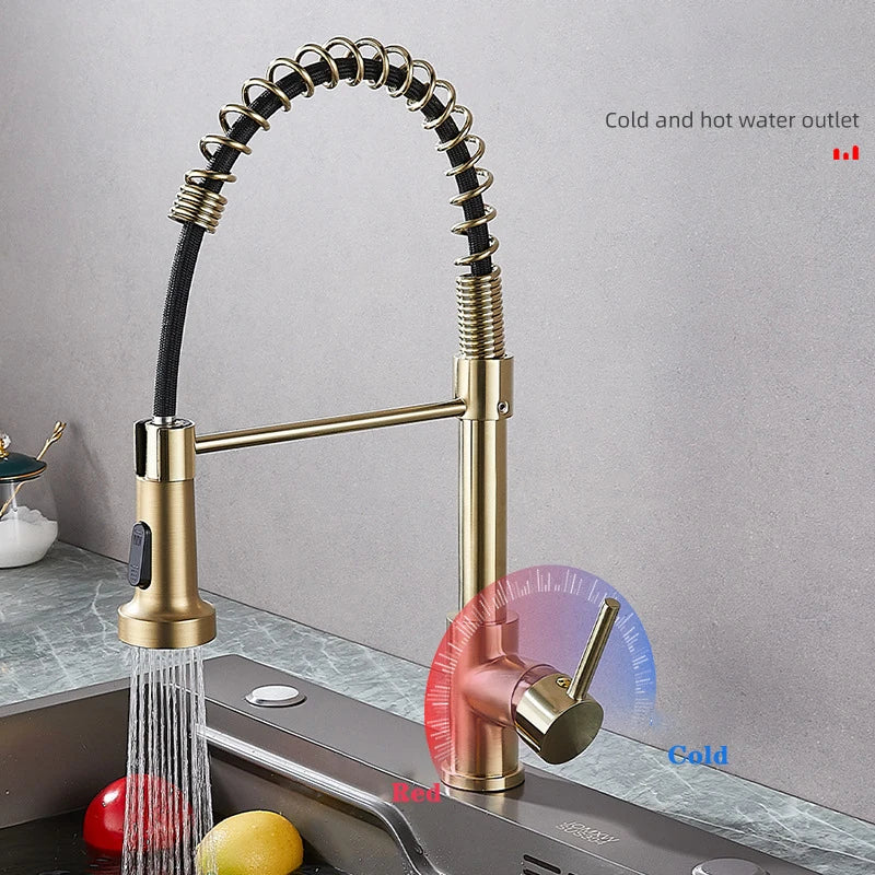 Kitchen Faucet Pull Out Stream Sprayer Deck Mounted Matte Black Mixer Tap 360 Degree Rotation  Kitchen Sink Hot Cold Taps