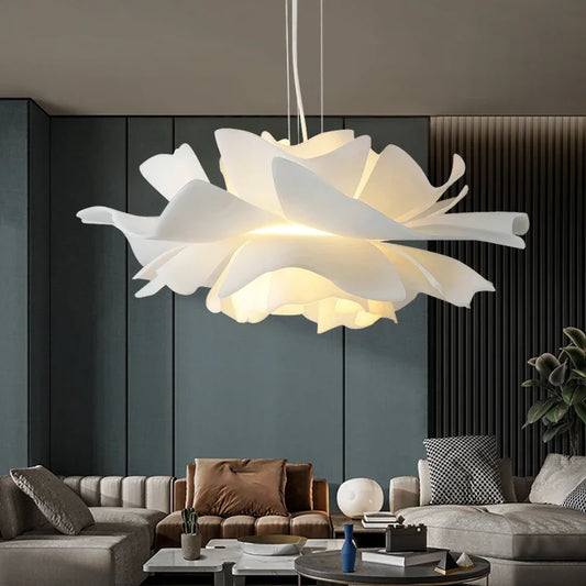 Postmodern Designer Pendant Light White Flower LED Hanging Lamp for Bedroom Restaurant Bar Store Lighting Indoor Petal Decor
