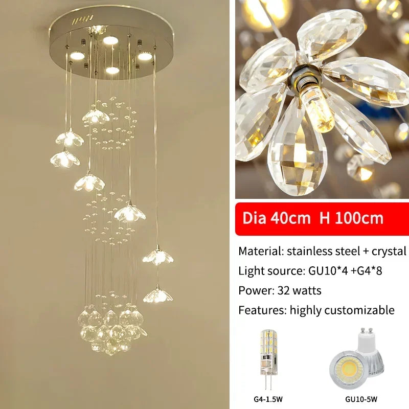 Modern Long Staircase Crystal Chandelier