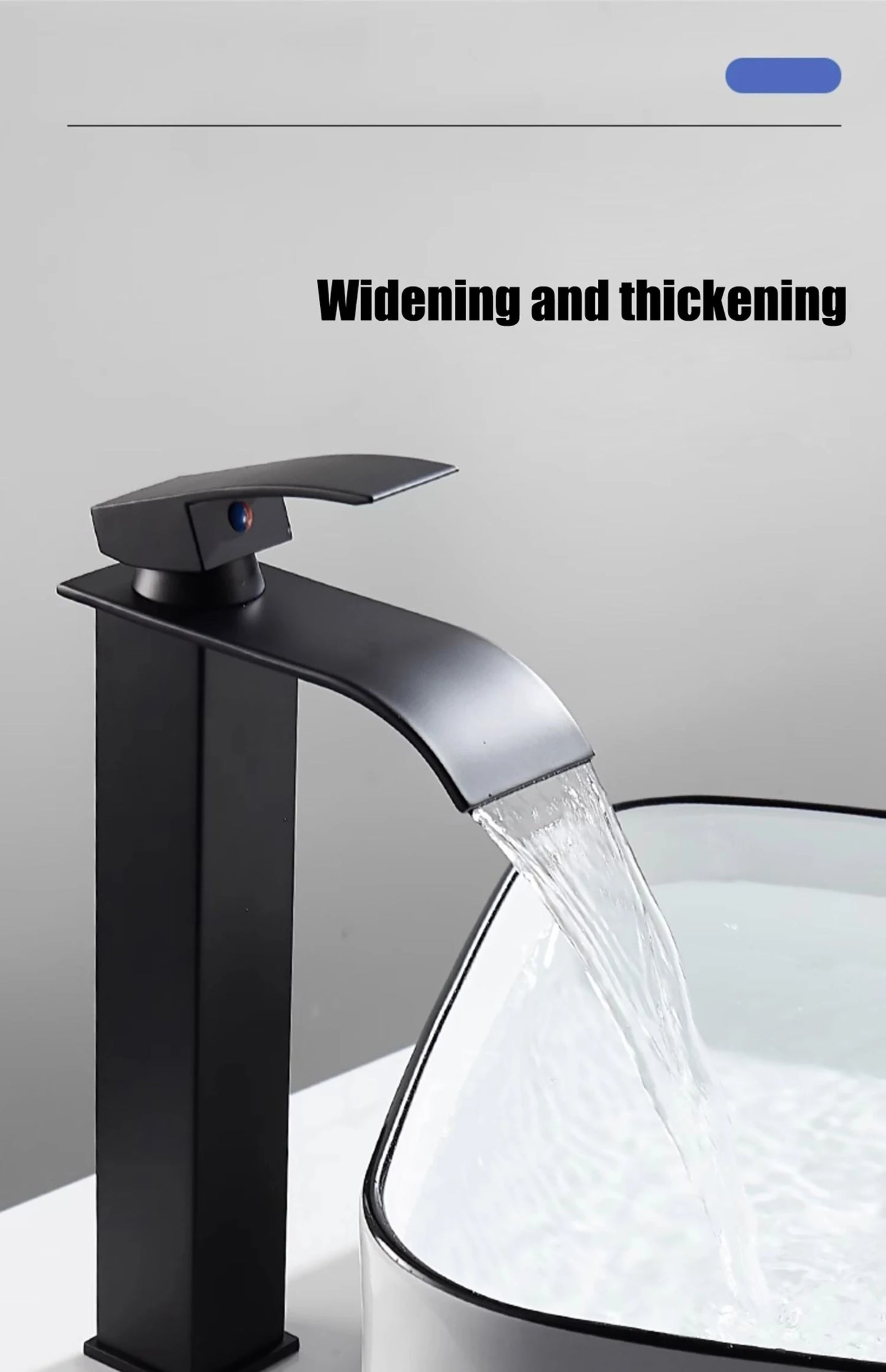 Waterfall style washbasin faucet black cold and hot all copper bathroom kitchen washbasin basin bathroom household use