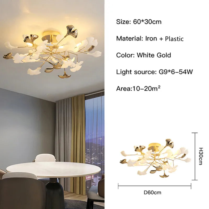 Modern Nordic Ginkgo Branch Leaf G9 LED Ceiling Chandelier For Living Dining Room Pendant Lamp Home Decor Lustre Indoor Lighting
