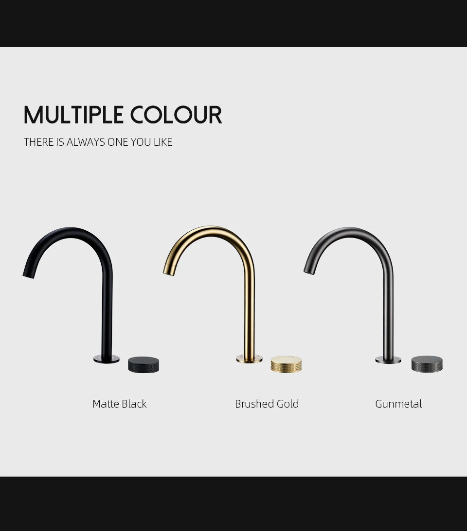 Matte Black Basin faucet  Single Knurled Knob Deck Mounted Widerspread Mixer Hot And Cold Sink Tap 2 Set Brass Restroom Mixer