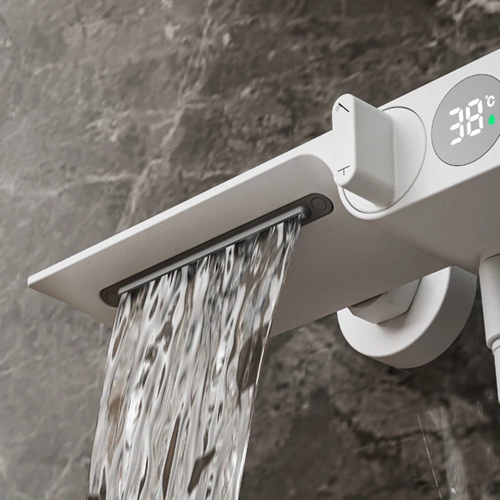 Wall Mounted Bathtub Faucet Two Function Long Large Shelf  Temperature Display Water Flow Generate Electricity