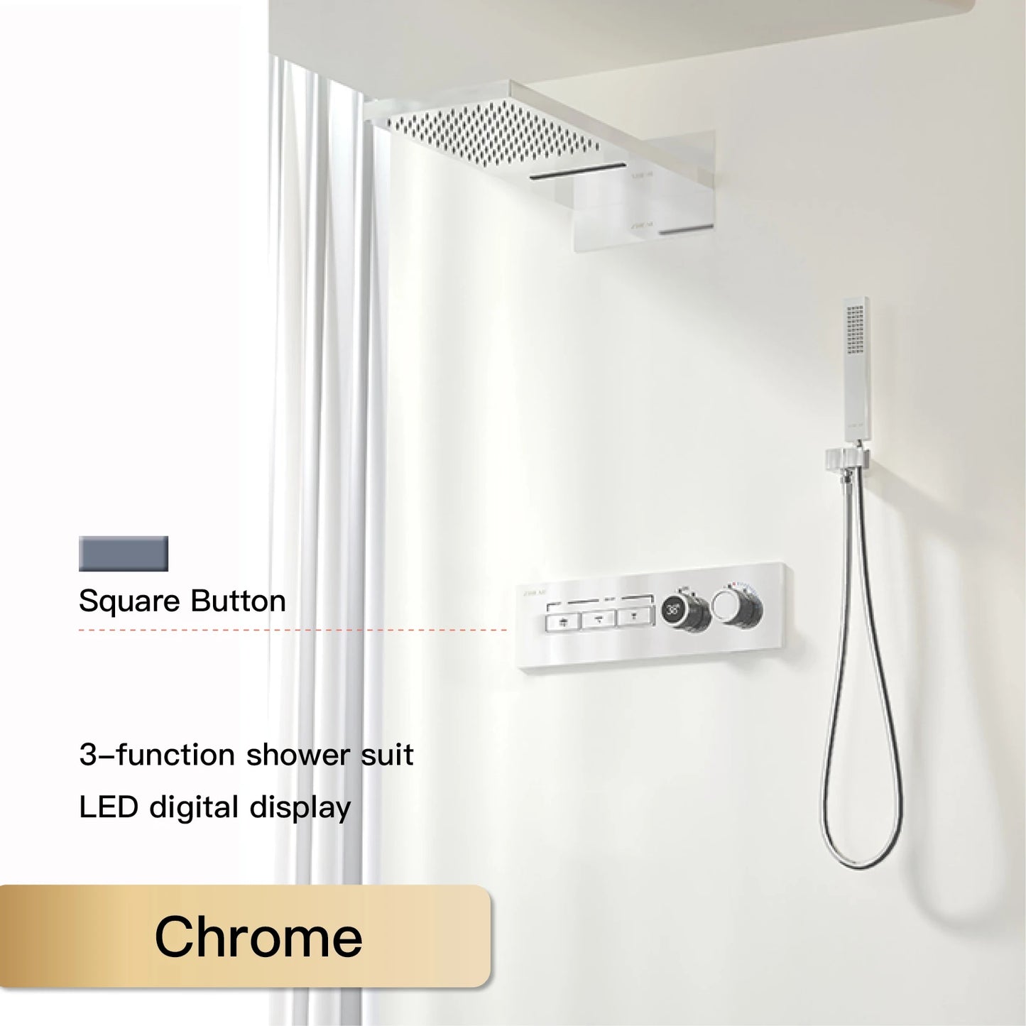Luxury Black Brass Shower System LED Digital Display