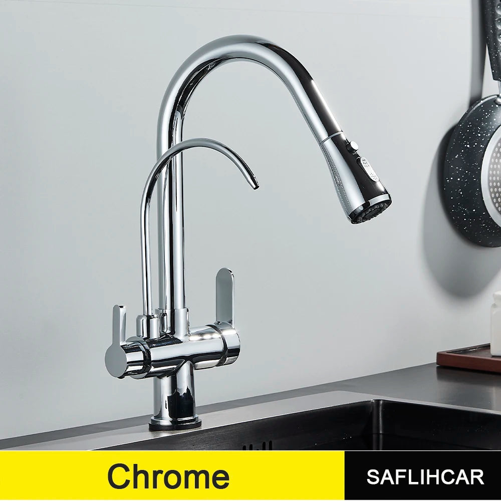 Black Gold Pure Water Faucet Spout Pull Out Dual Water Modes Kitchen Purification Sink Faucet  Kitchen Filtered Crane